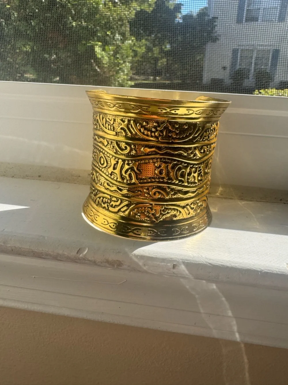 Gold Ornate Metal Cuff Vase - Decorative Home Accent
